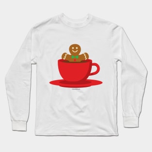 Gingerbread Man Relaxing In A Hot Chocolate Red Cup Long Sleeve T-Shirt